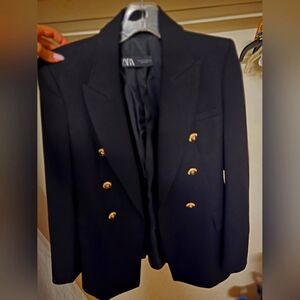 Zara Woman's Black Blazer With Gold Buttons